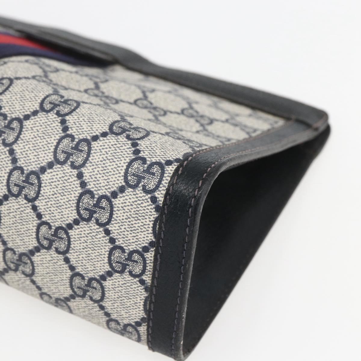 GUCCI GG Supreme Sherry Line Clutch Bag PVC Navy Red 84 014 2125 23 Auth ka792