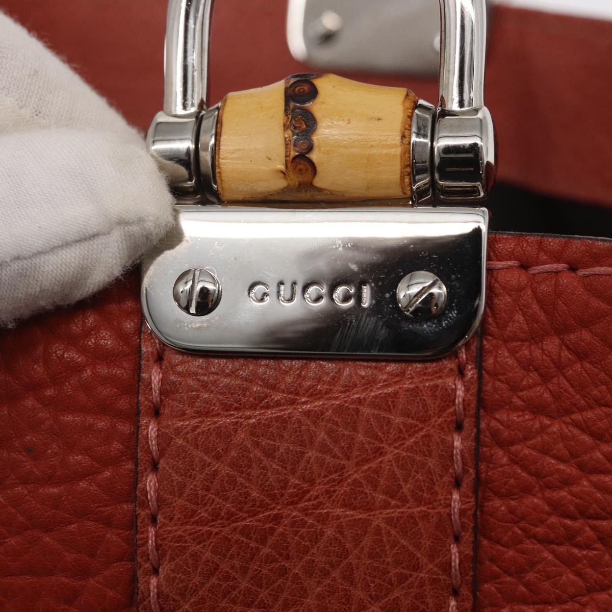 GUCCI Bamboo Hand Bag Leather Red Silver 232947 Auth ka796
