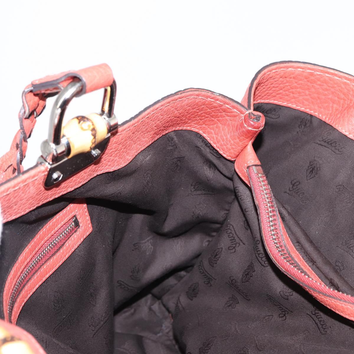 GUCCI Bamboo Hand Bag Leather Red Silver 232947 Auth ka796