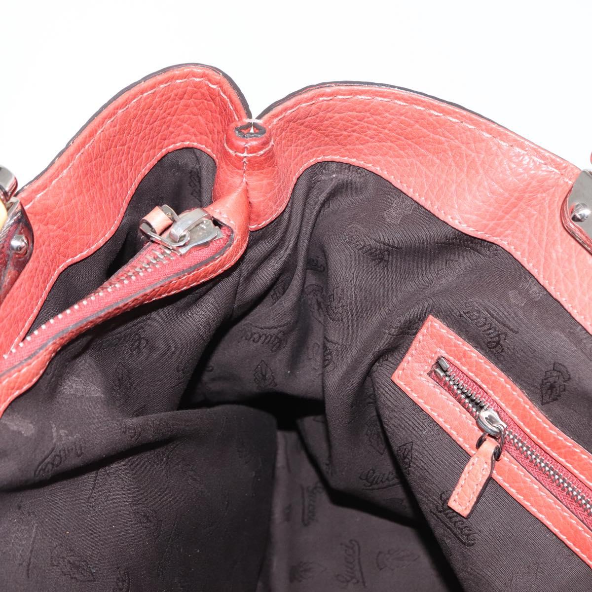 GUCCI Bamboo Hand Bag Leather Red Silver 232947 Auth ka796