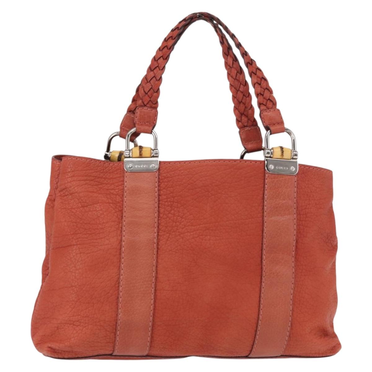 GUCCI Bamboo Hand Bag Leather Red Silver 232947 Auth ka796