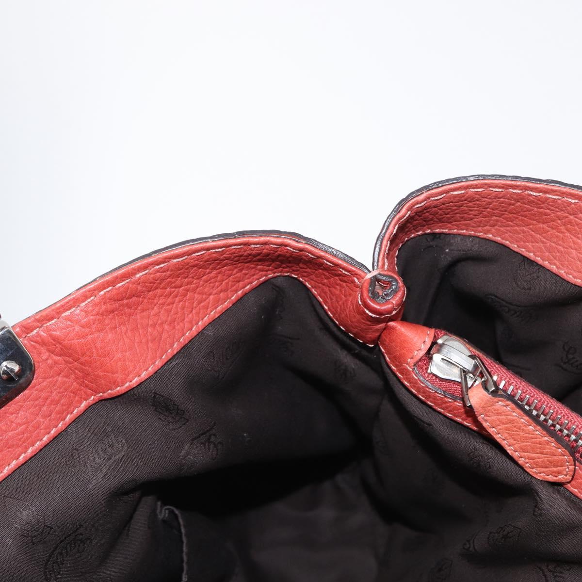 GUCCI Bamboo Hand Bag Leather Red Silver 232947 Auth ka796