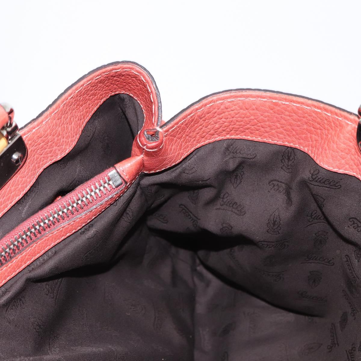 GUCCI Bamboo Hand Bag Leather Red Silver 232947 Auth ka796
