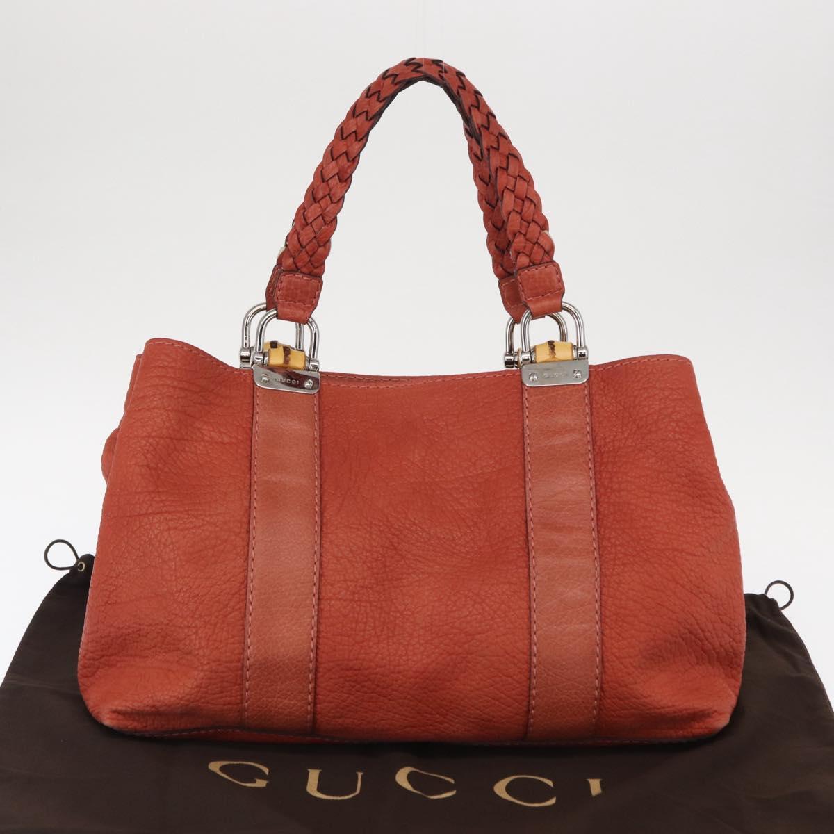 GUCCI Bamboo Hand Bag Leather Red Silver 232947 Auth ka796