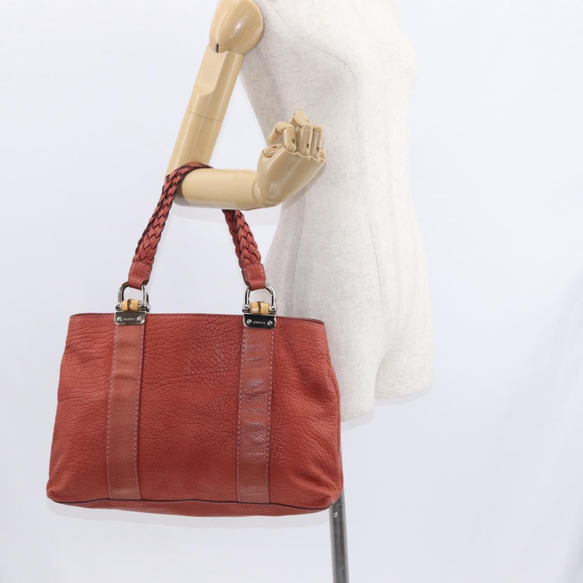 GUCCI Bamboo Hand Bag Leather Red Silver 232947 Auth ka796