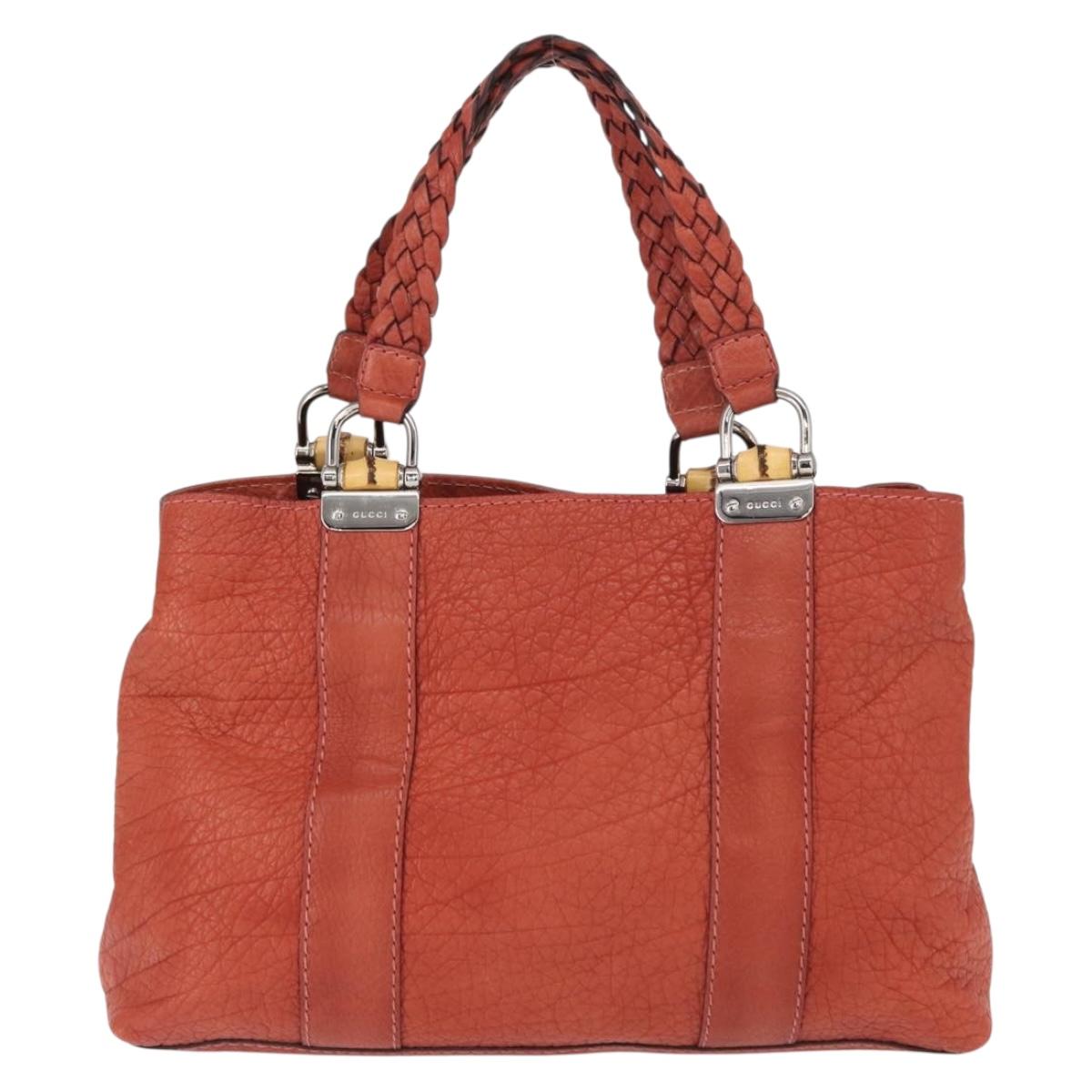 GUCCI Bamboo Hand Bag Leather Red Silver 232947 Auth ka796