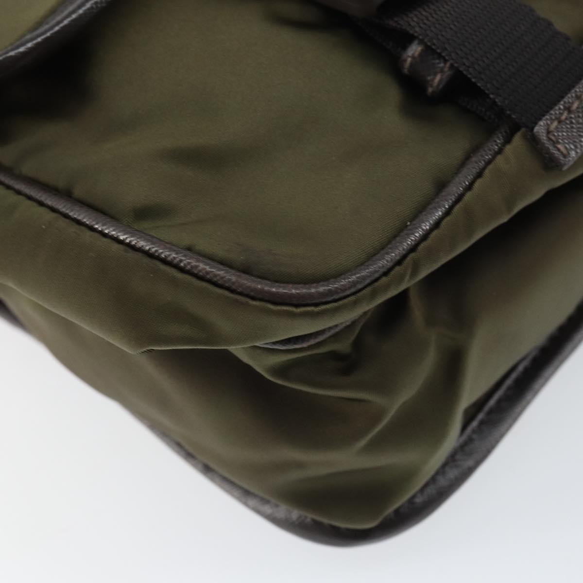 PRADA Shoulder Bag Nylon Khaki Silver Auth ka810