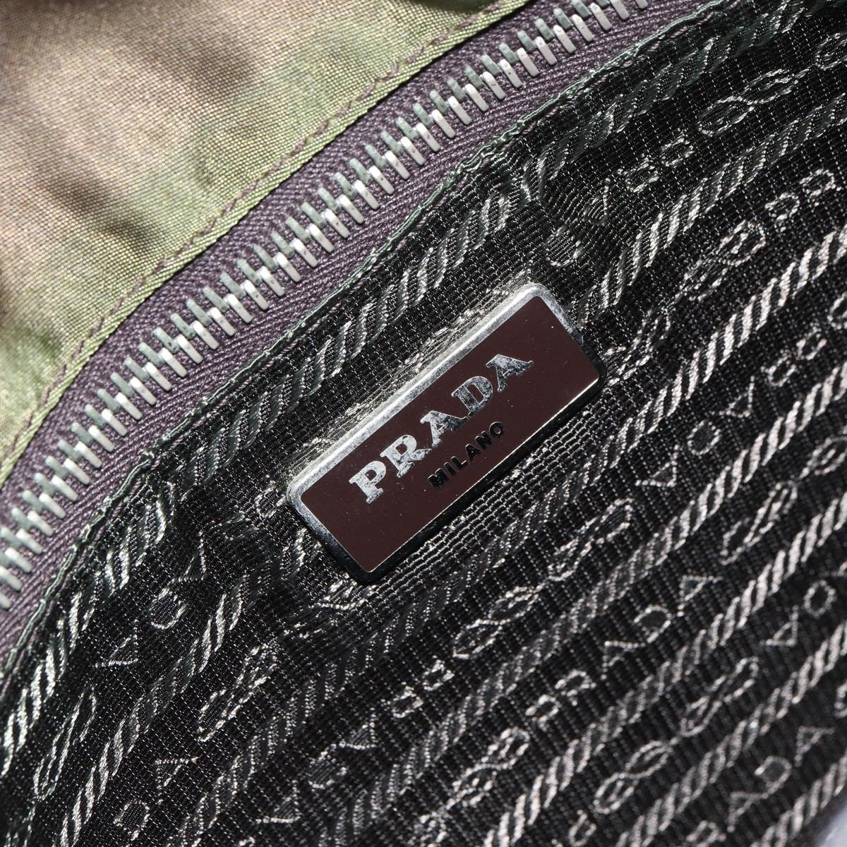 PRADA Shoulder Bag Nylon Khaki Silver Auth ka810