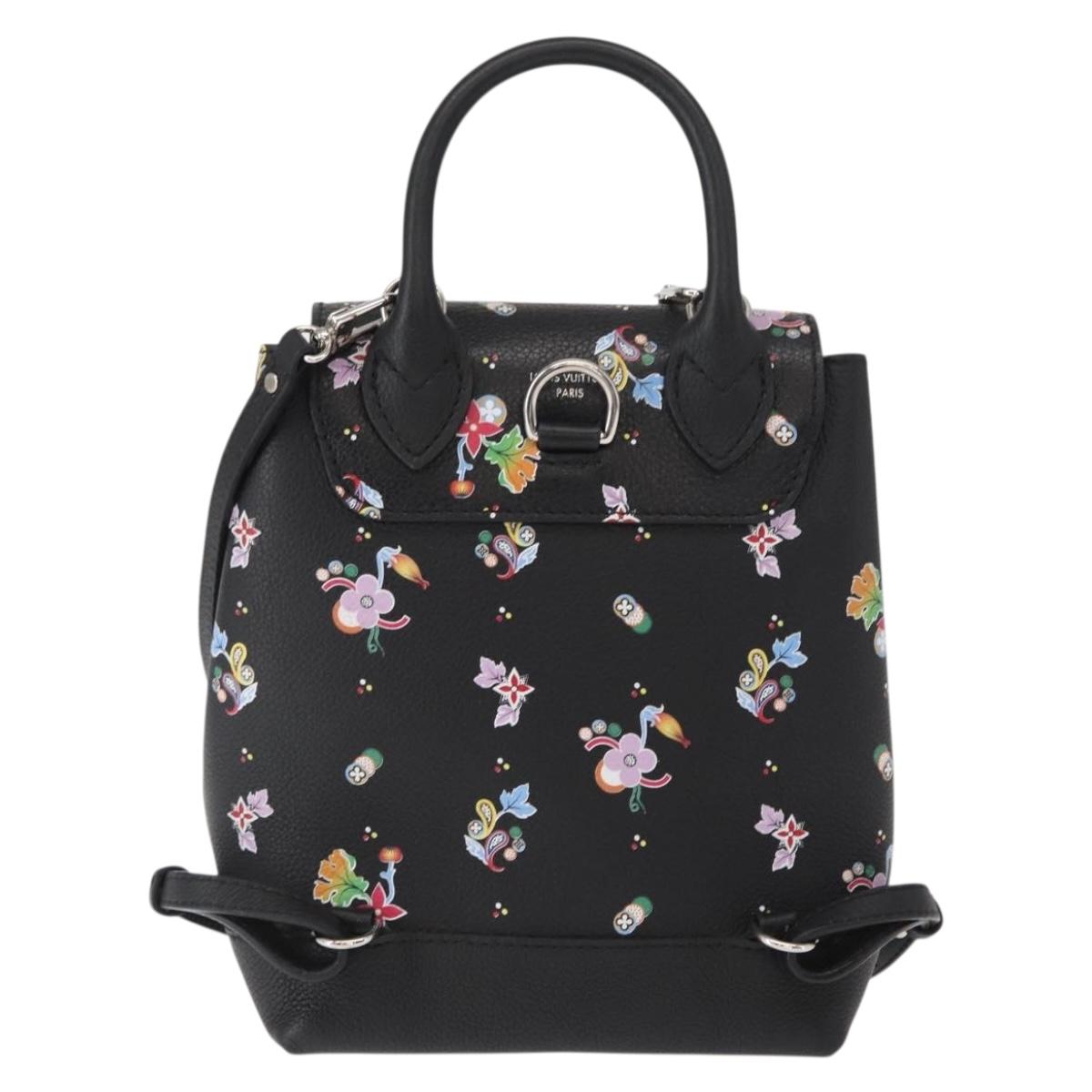 LOUIS VUITTON Floral Print Rock Me Backpack Leather Black M54848 Auth ka827M