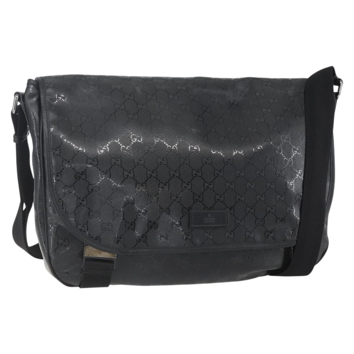 GUCCI GG implementation Bag Coated Canvas Black Silver 201725 Auth ka831