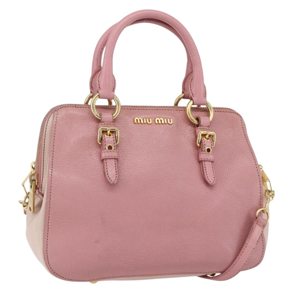 Miu Miu Hand Bag Leather 2way Pink Gold Auth ka838