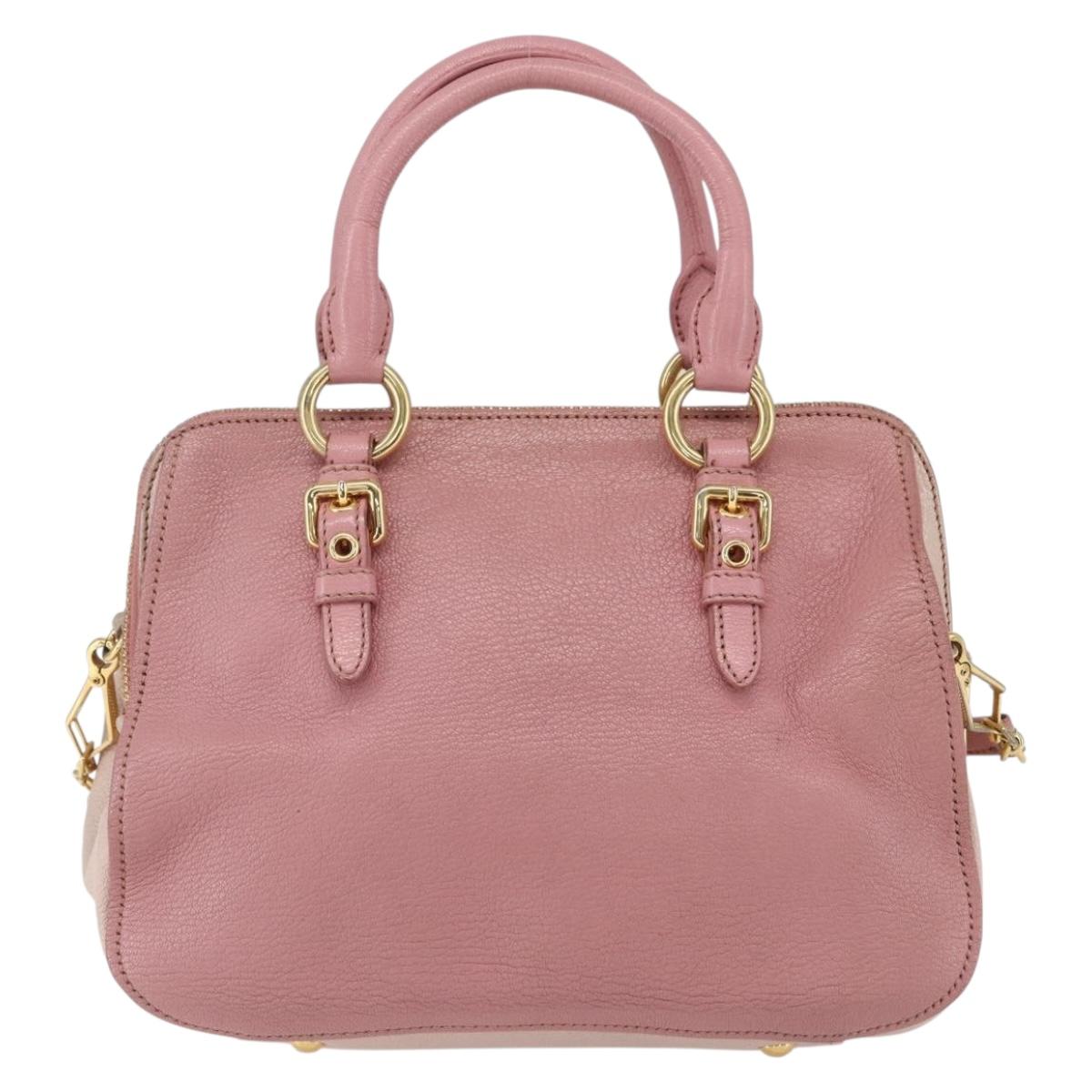 Miu Miu Hand Bag Leather 2way Pink Gold Auth ka838