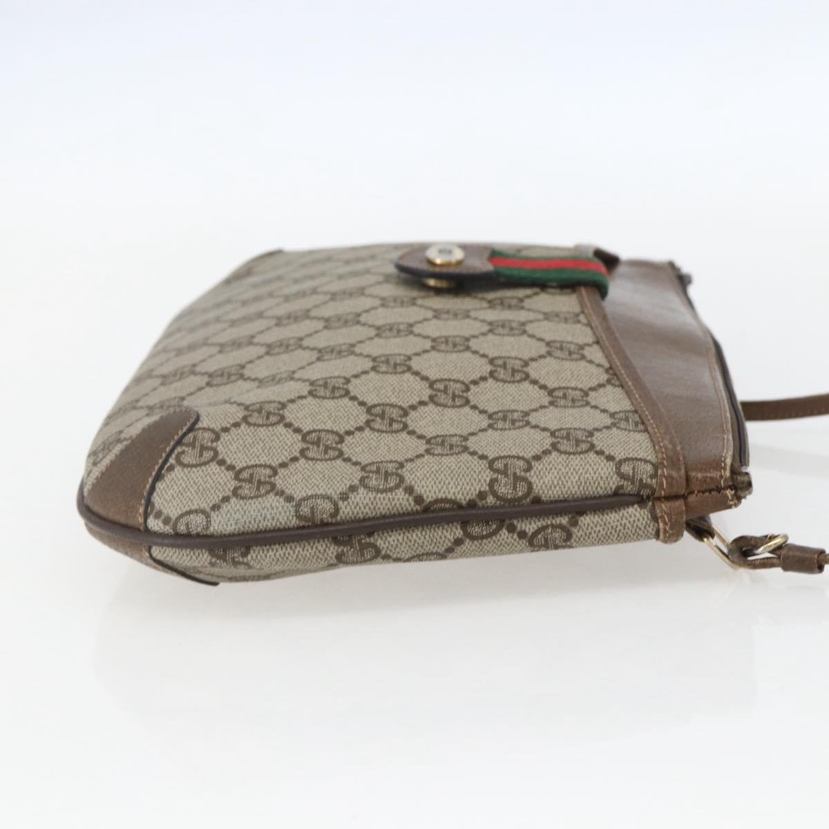 GUCCI GG Supreme Web Sherry Line Bag PVC Beige Gold 904 02 026 Auth ka846