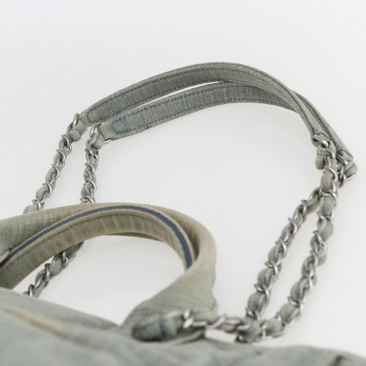 CHANEL Chain Deauville Tote Bag Denim Blue CC Auth ka852V