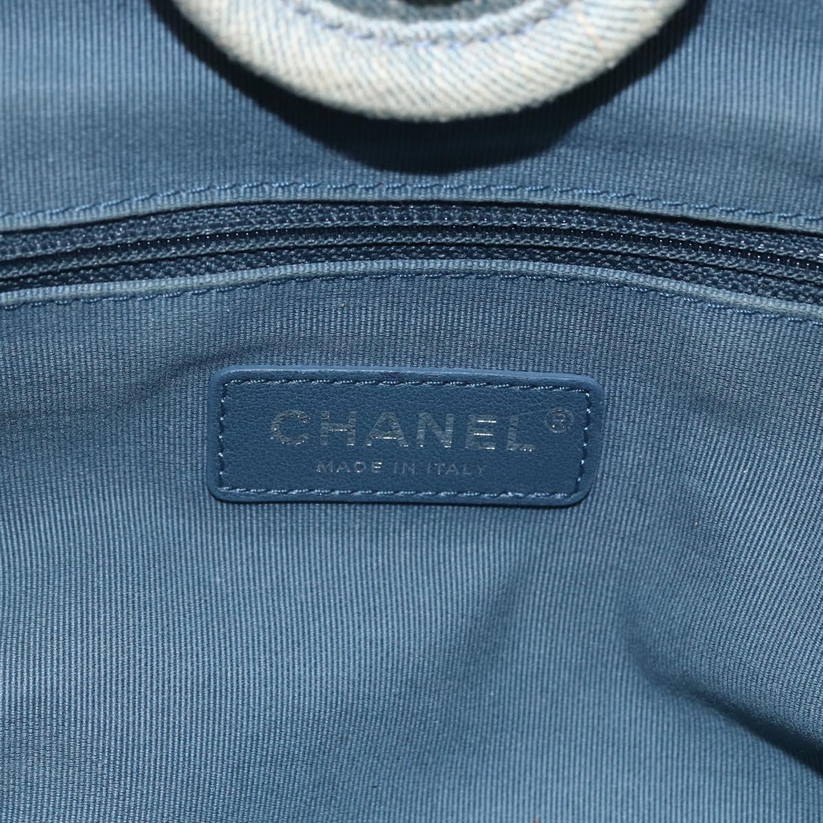 CHANEL Chain Deauville Tote Bag Denim Blue CC Auth ka852V