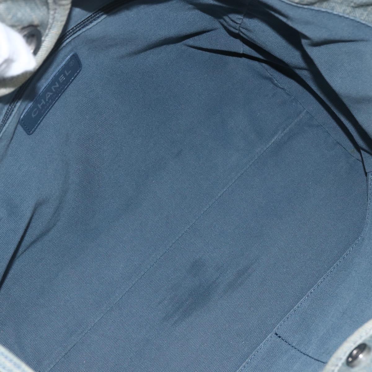 CHANEL Chain Deauville Tote Bag Denim Blue CC Auth ka852V