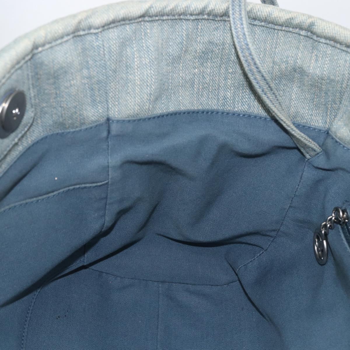 CHANEL Chain Deauville Tote Bag Denim Blue CC Auth ka852V