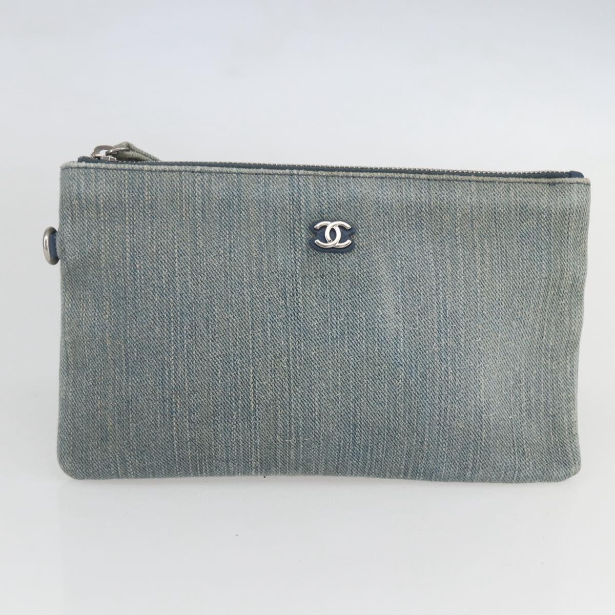 CHANEL Chain Deauville Tote Bag Denim Blue CC Auth ka852V