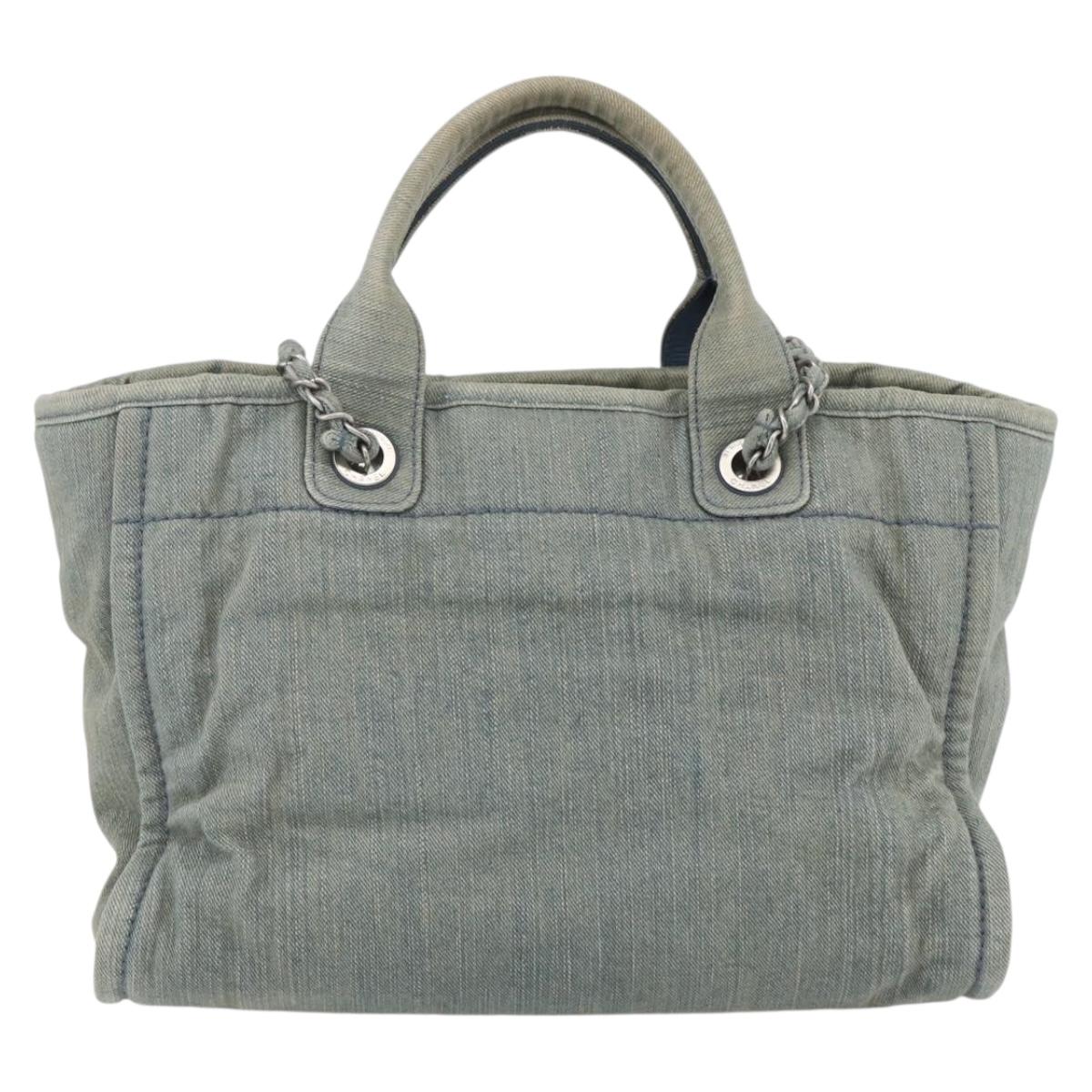 CHANEL Chain Deauville Tote Bag Denim Blue CC Auth ka852V