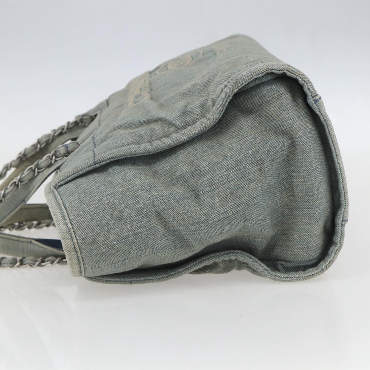 CHANEL Chain Deauville Tote Bag Denim Blue CC Auth ka852V
