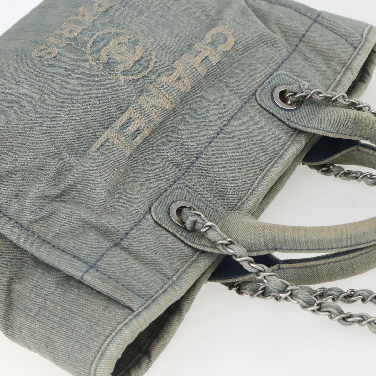 CHANEL Chain Deauville Tote Bag Denim Blue CC Auth ka852V