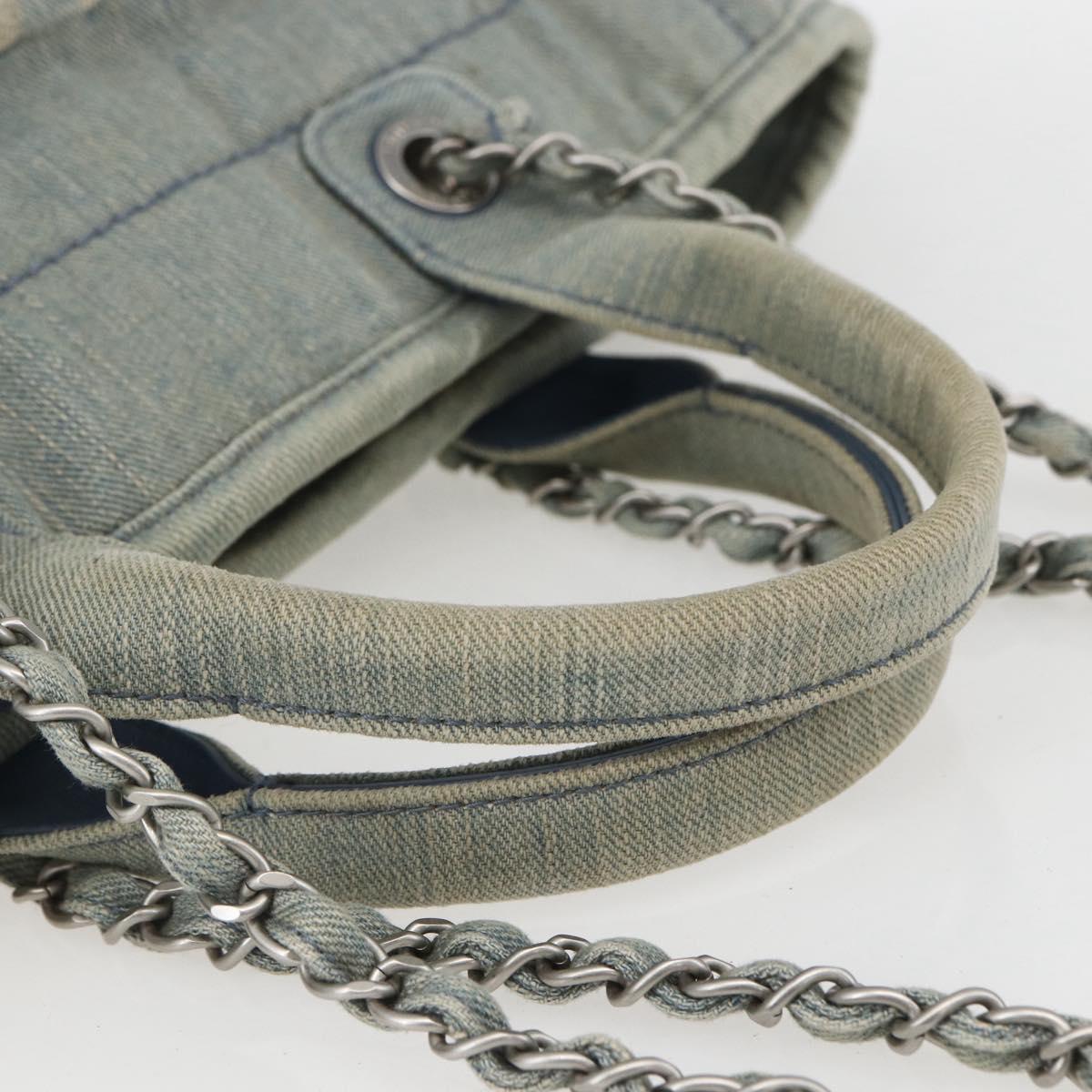 CHANEL Chain Deauville Tote Bag Denim Blue CC Auth ka852V