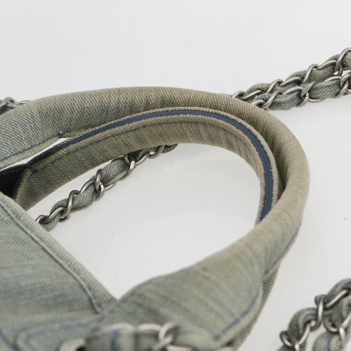 CHANEL Chain Deauville Tote Bag Denim Blue CC Auth ka852V