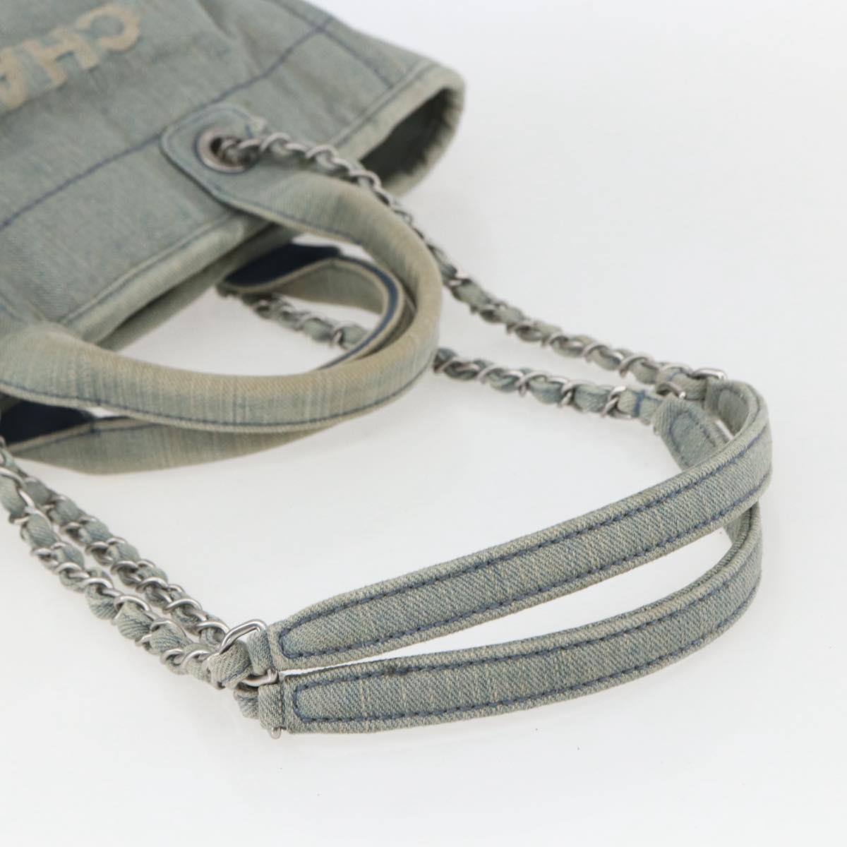 CHANEL Chain Deauville Tote Bag Denim Blue CC Auth ka852V