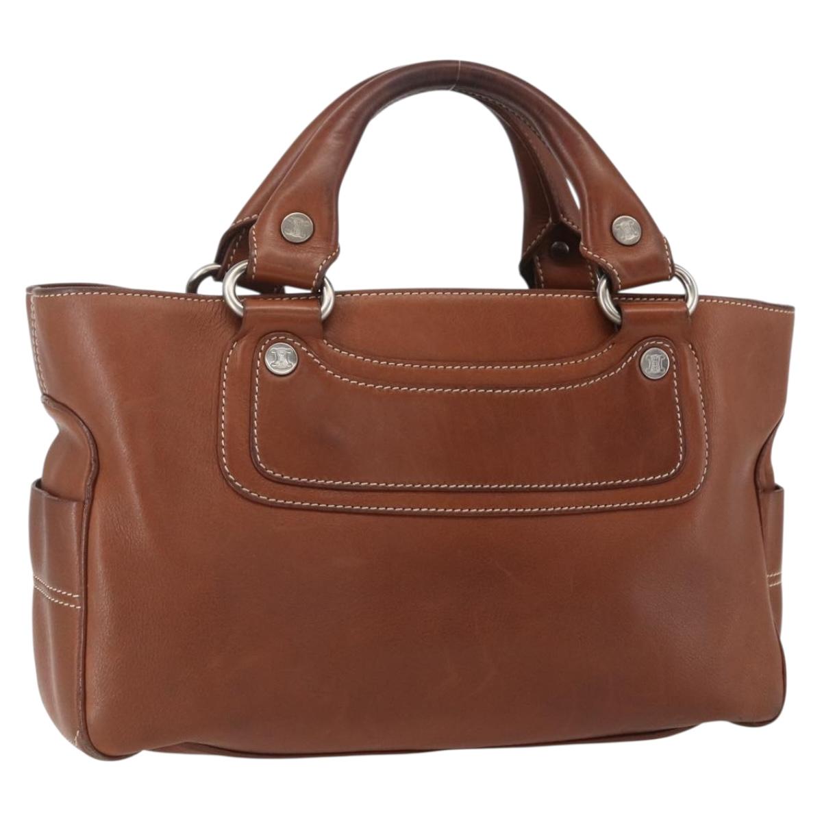 CELINE Boogie bag Hand Bag Leather Brown Silver Auth ka853