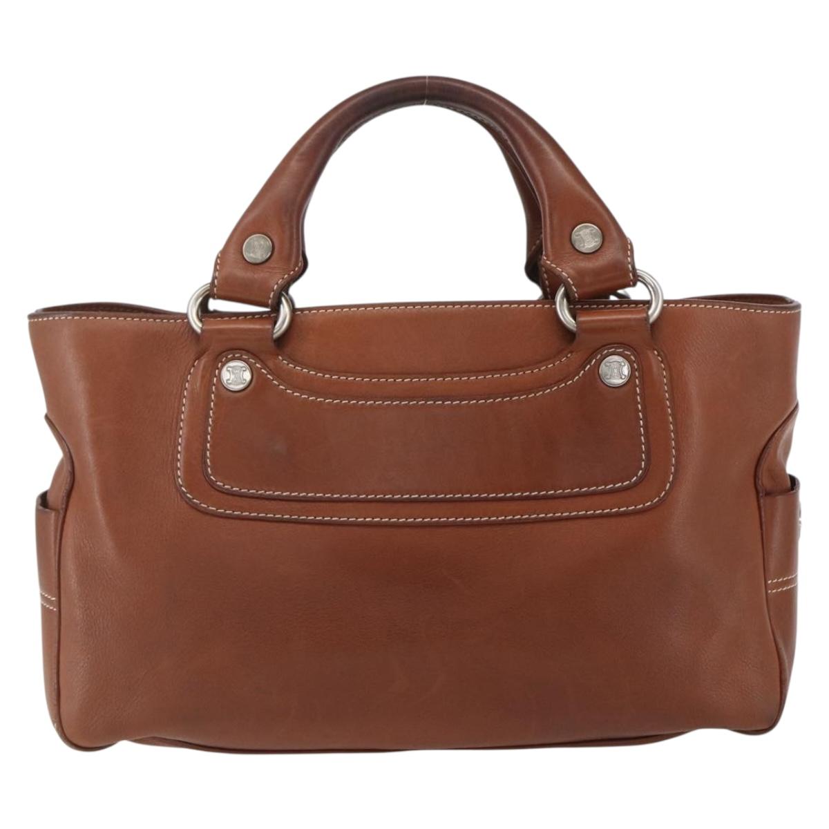 CELINE Boogie bag Hand Bag Leather Brown Silver Auth ka853