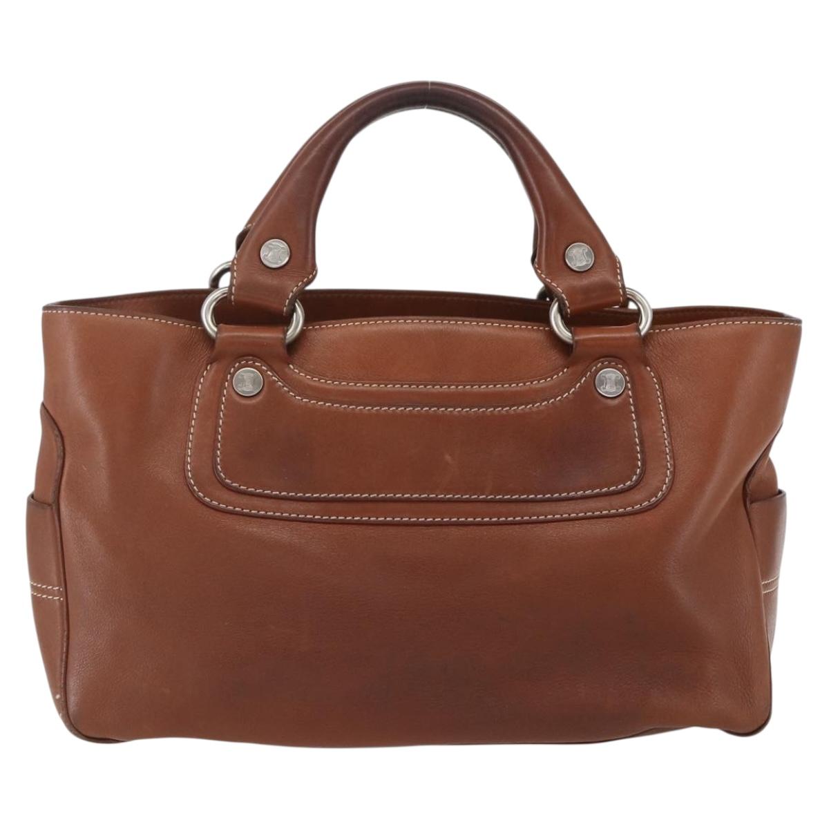 CELINE Boogie bag Hand Bag Leather Brown Silver Auth ka853