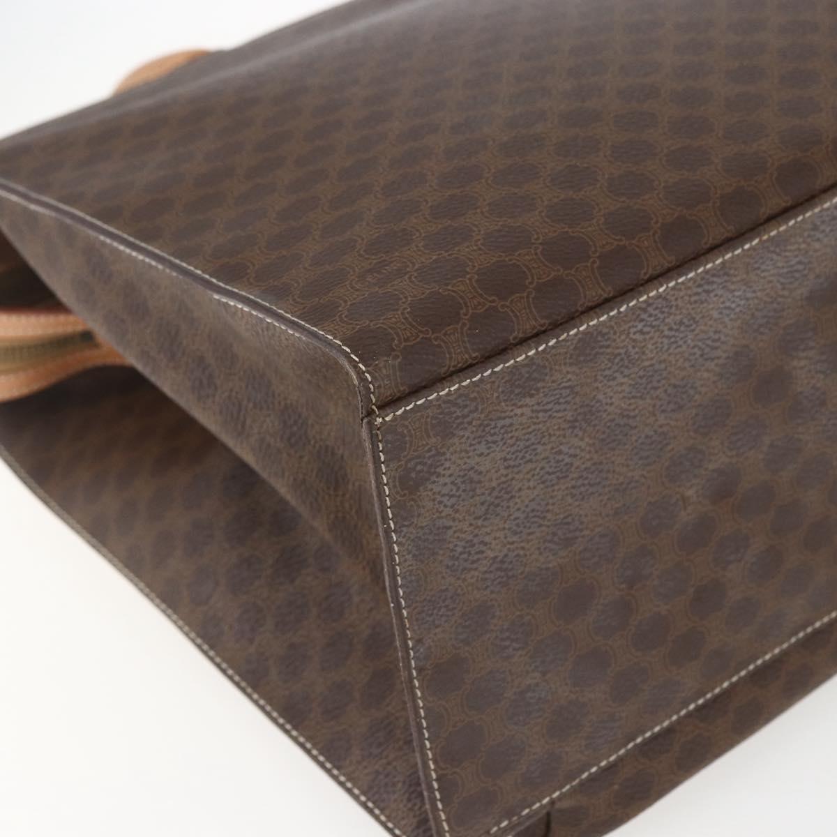 CELINE Macadam Canvas Tote Bag PVC Leather Brown Gold Auth ka860
