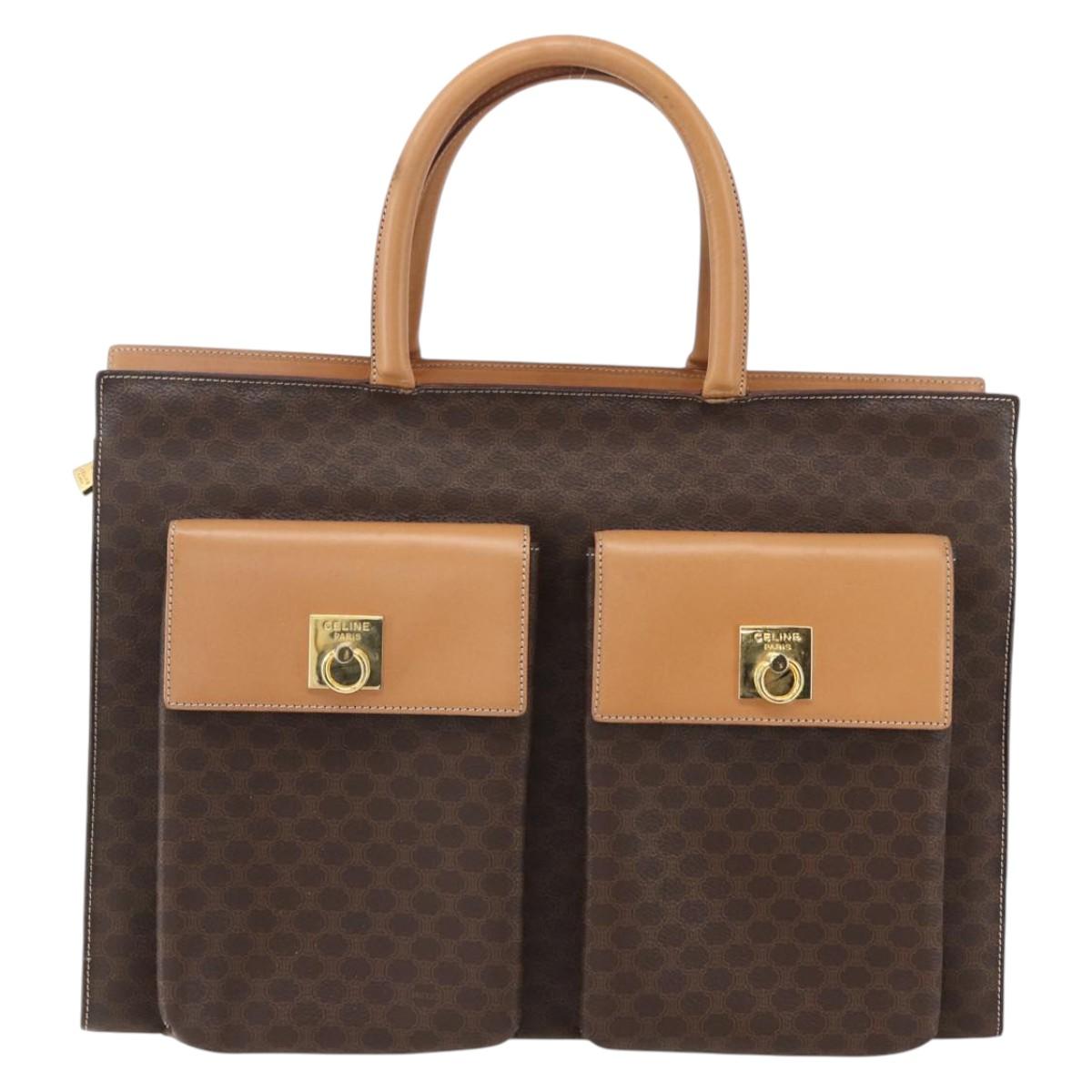 CELINE Macadam Canvas Tote Bag PVC Leather Brown Gold Auth ka860