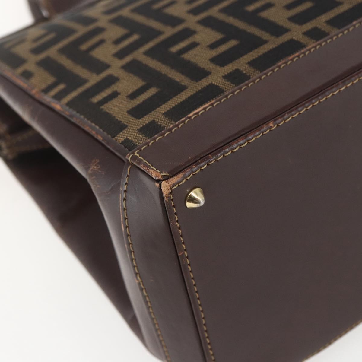 FENDI Zucca Canvas Hand Bag Black Brown Auth ka862