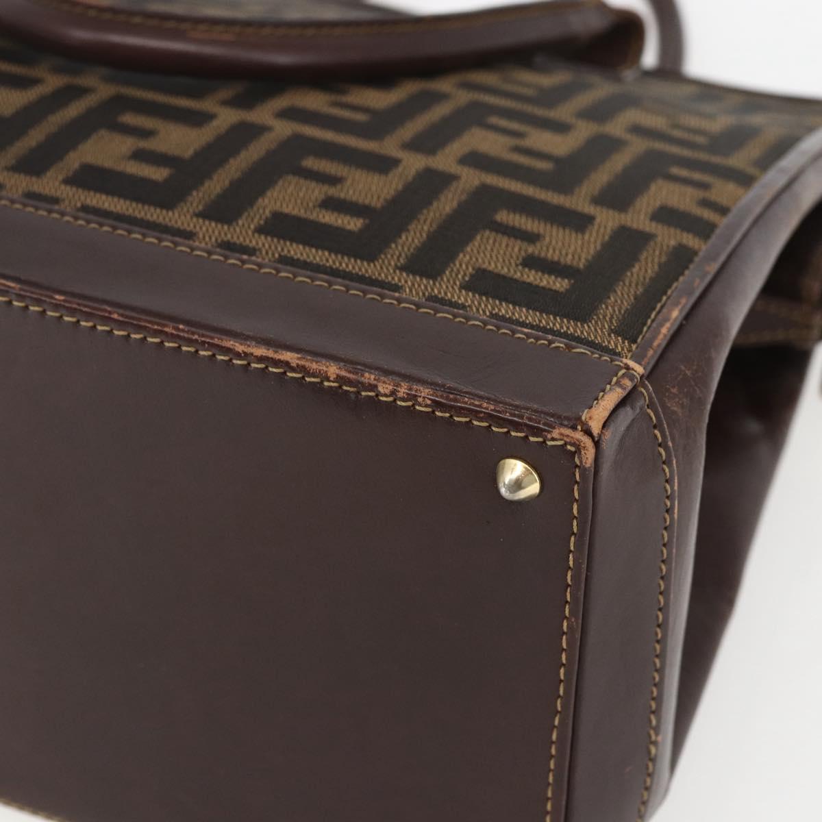 FENDI Zucca Canvas Hand Bag Black Brown Auth ka862
