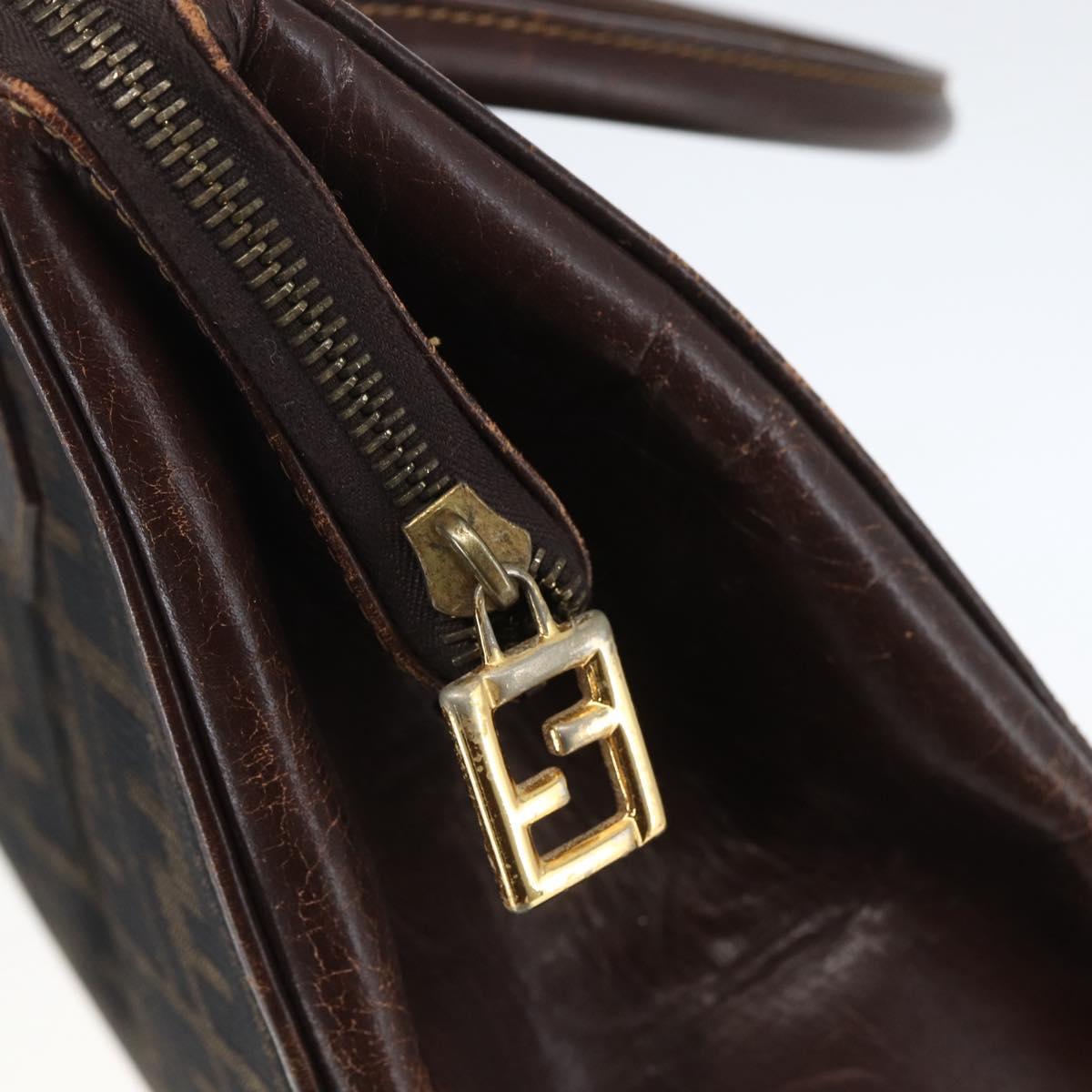 FENDI Zucca Canvas Hand Bag Black Brown Auth ka862