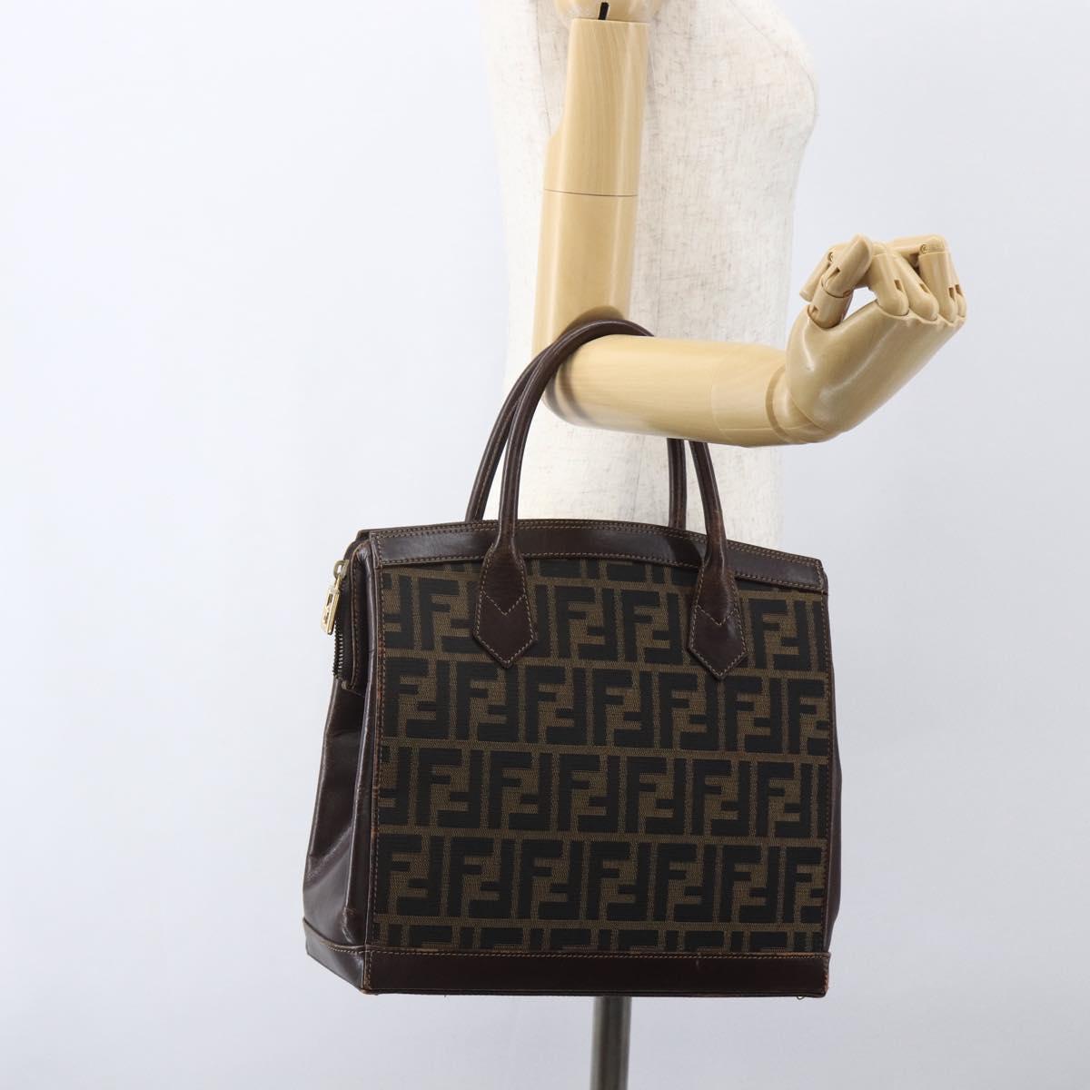 FENDI Zucca Canvas Hand Bag Black Brown Auth ka862