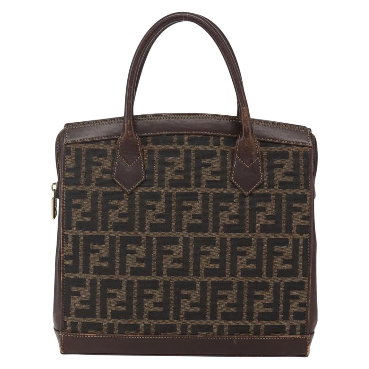 FENDI Zucca Canvas Hand Bag Black Brown Auth ka862
