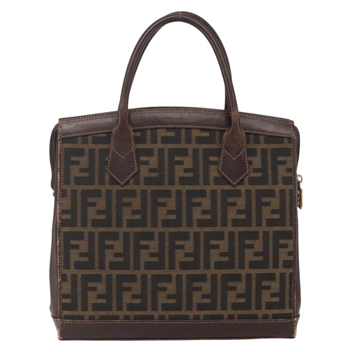 FENDI Zucca Canvas Hand Bag Black Brown Auth ka862