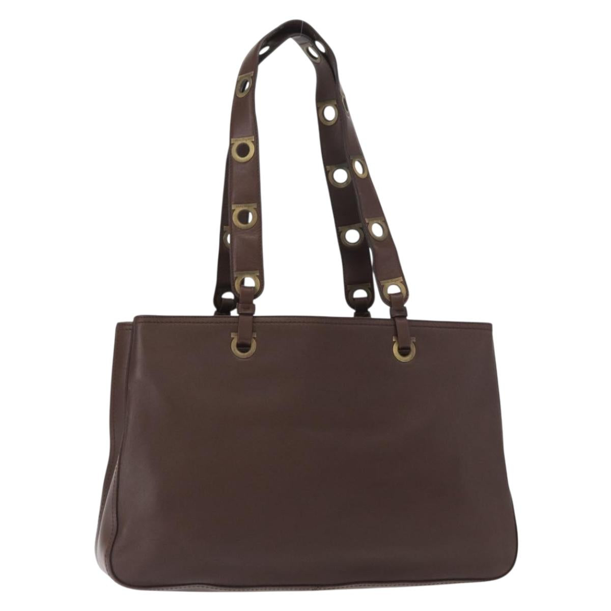 Salvatore Ferragamo Tote Bag Leather Brown Auth ka863