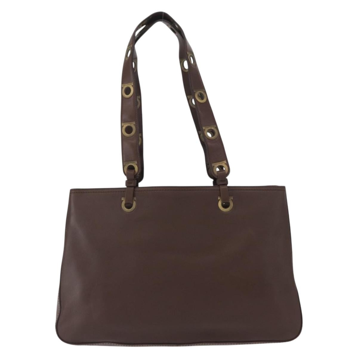 Salvatore Ferragamo Tote Bag Leather Brown Auth ka863