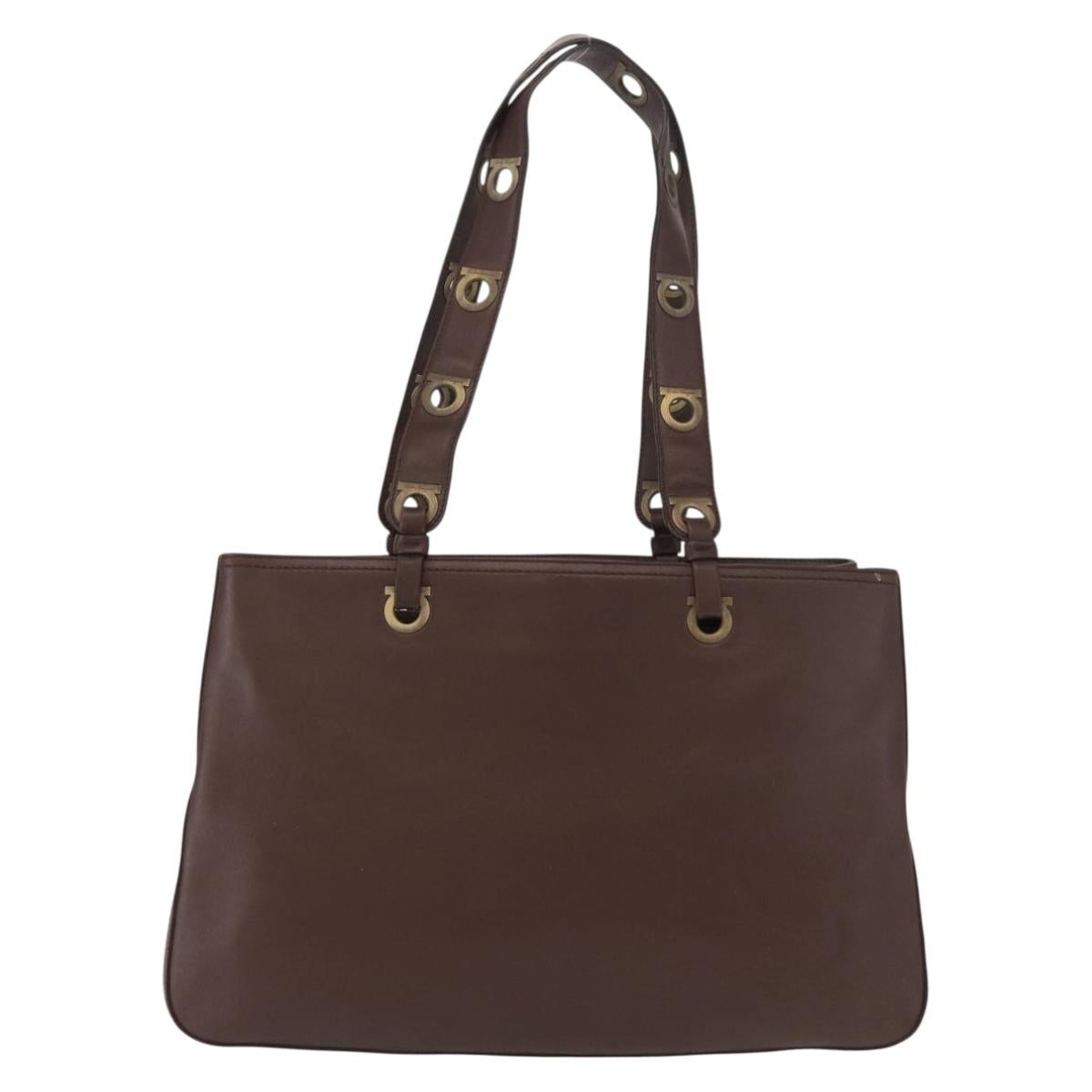 Salvatore Ferragamo Tote Bag Leather Brown Auth ka863