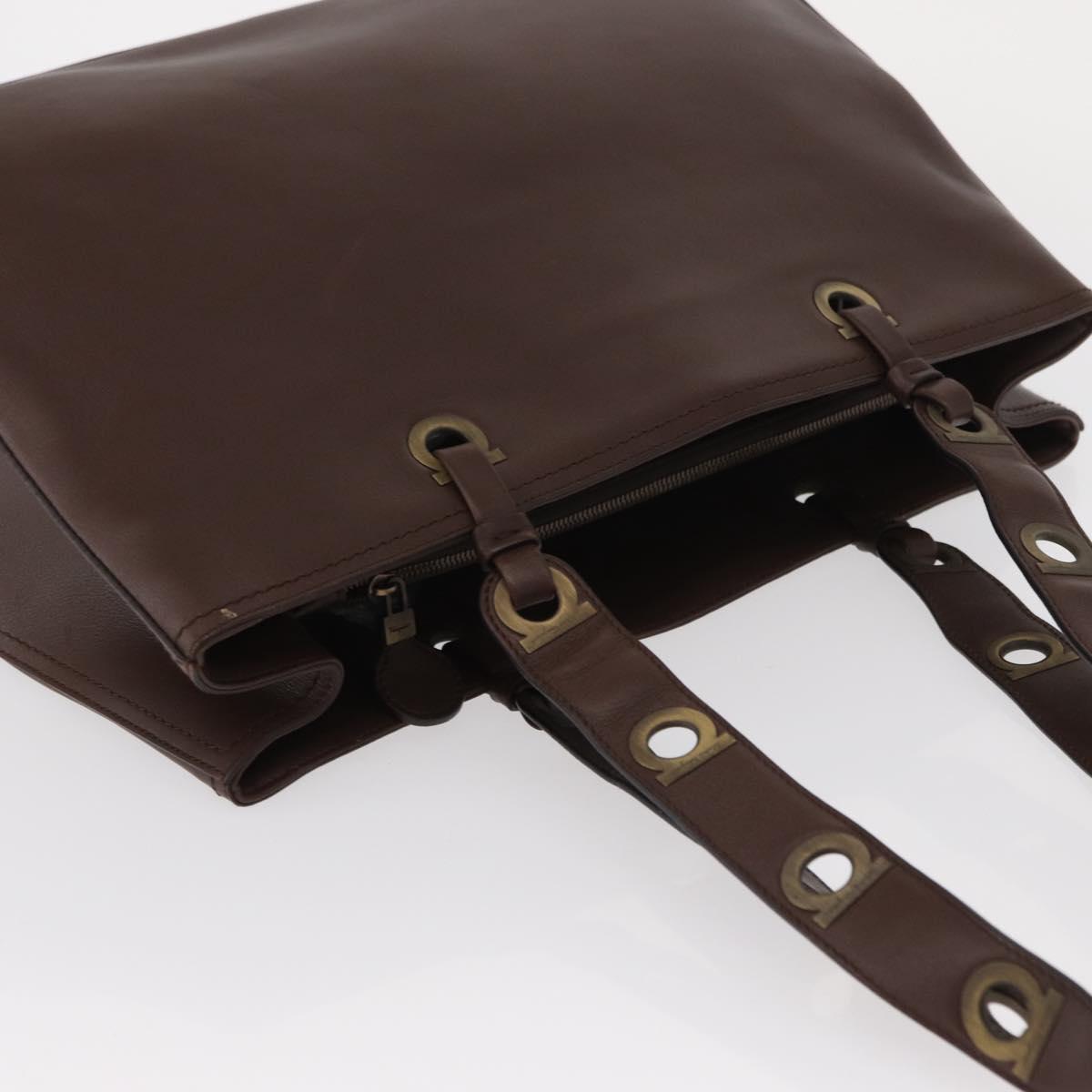 Salvatore Ferragamo Tote Bag Leather Brown Auth ka863