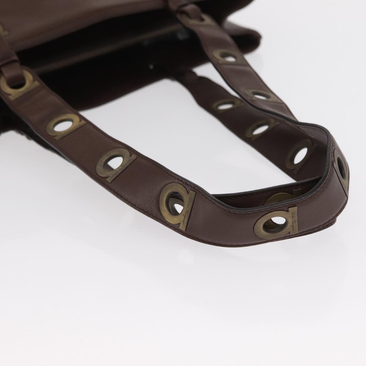 Salvatore Ferragamo Tote Bag Leather Brown Auth ka863