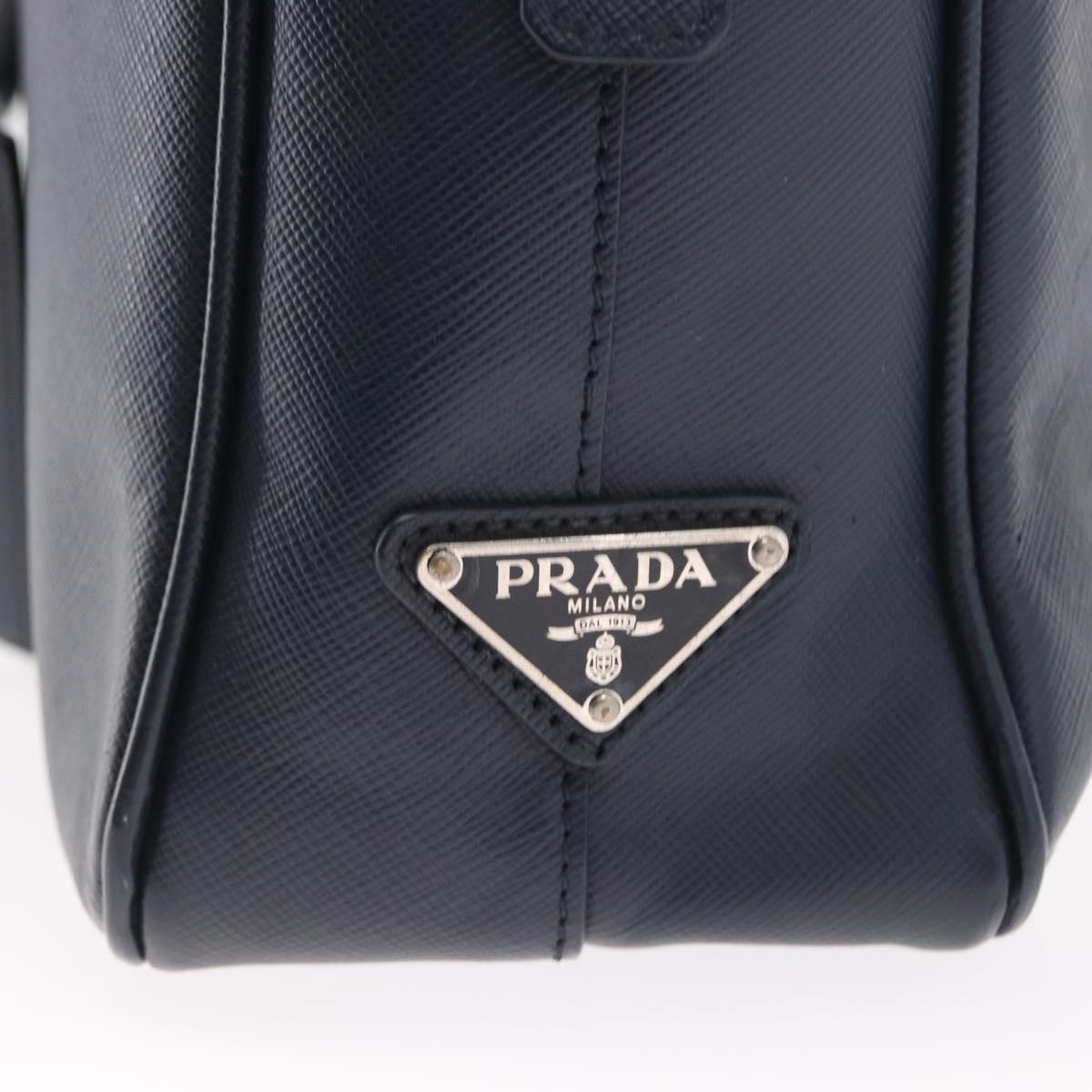 PRADA Hand Bag Safiano leather Navy Silver Auth ka869