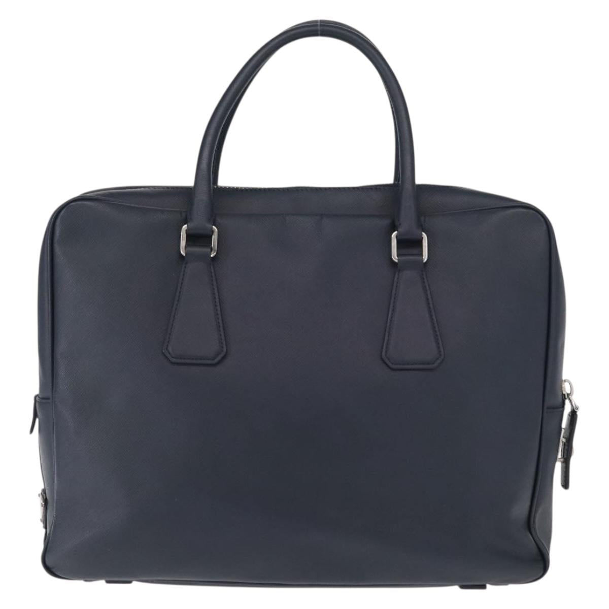 PRADA Hand Bag Safiano leather Navy Silver Auth ka869