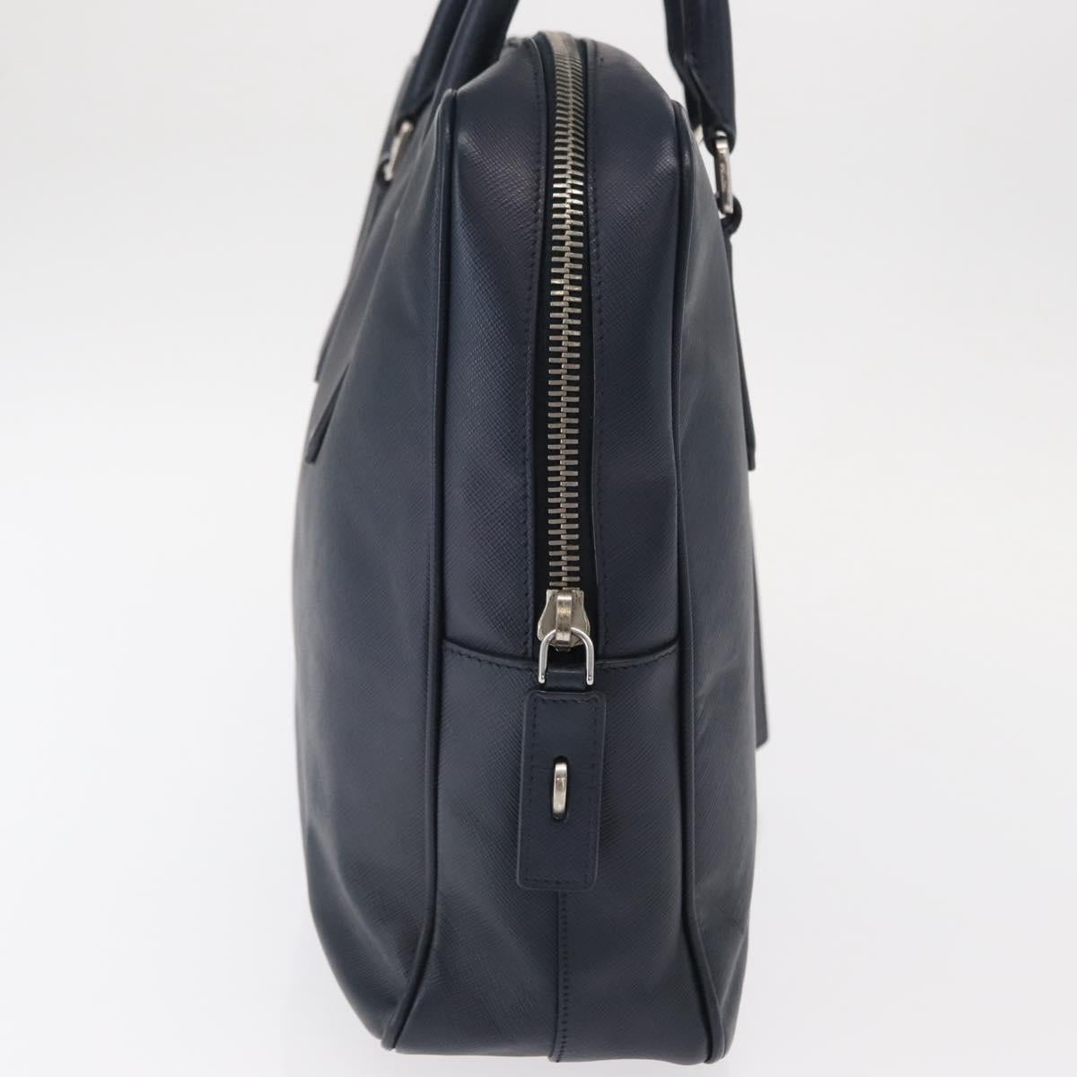 PRADA Hand Bag Safiano leather Navy Silver Auth ka869