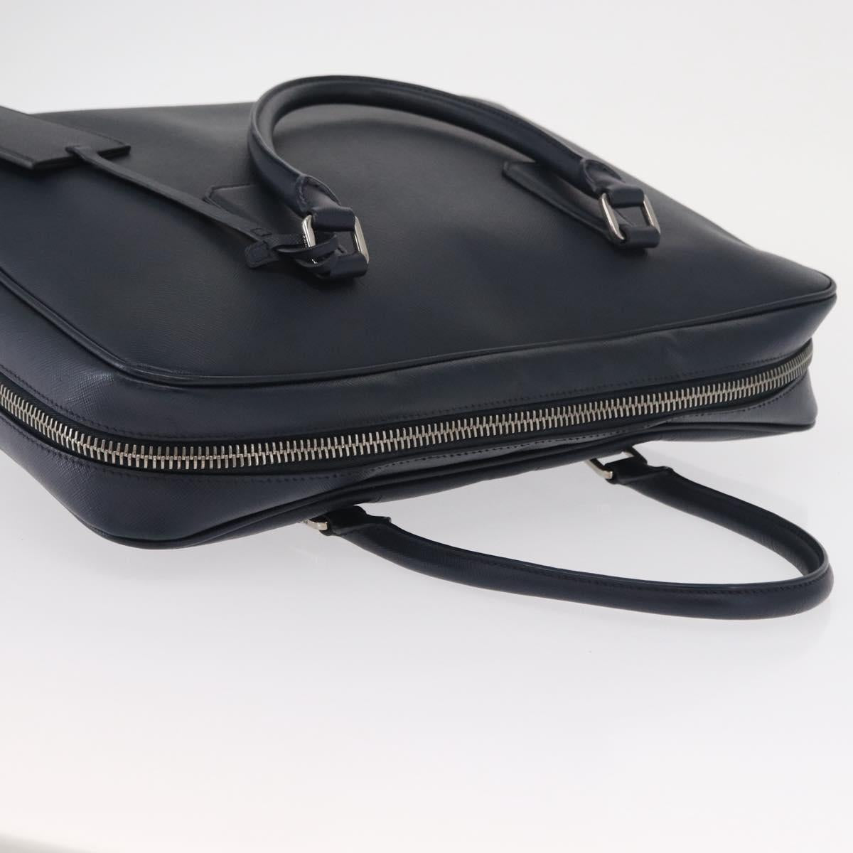 PRADA Hand Bag Safiano leather Navy Silver Auth ka869