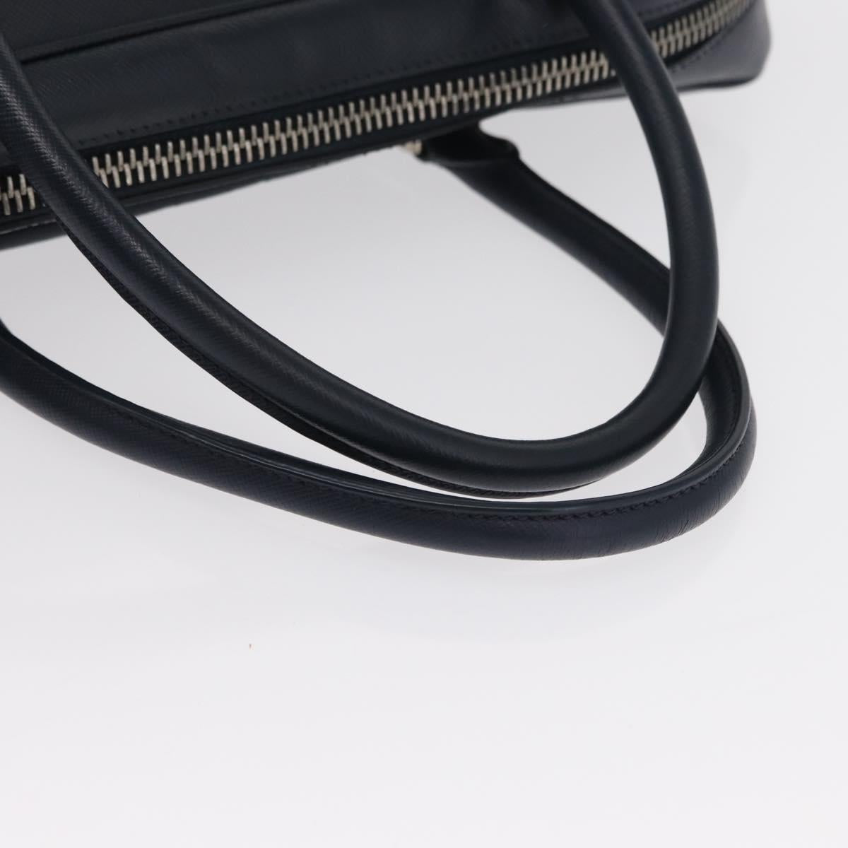 PRADA Hand Bag Safiano leather Navy Silver Auth ka869