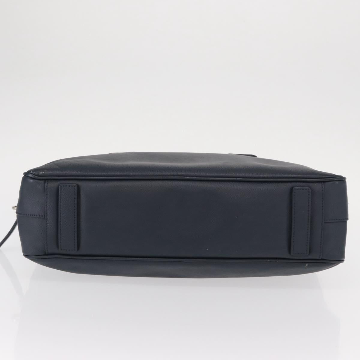 PRADA Hand Bag Safiano leather Navy Silver Auth ka869